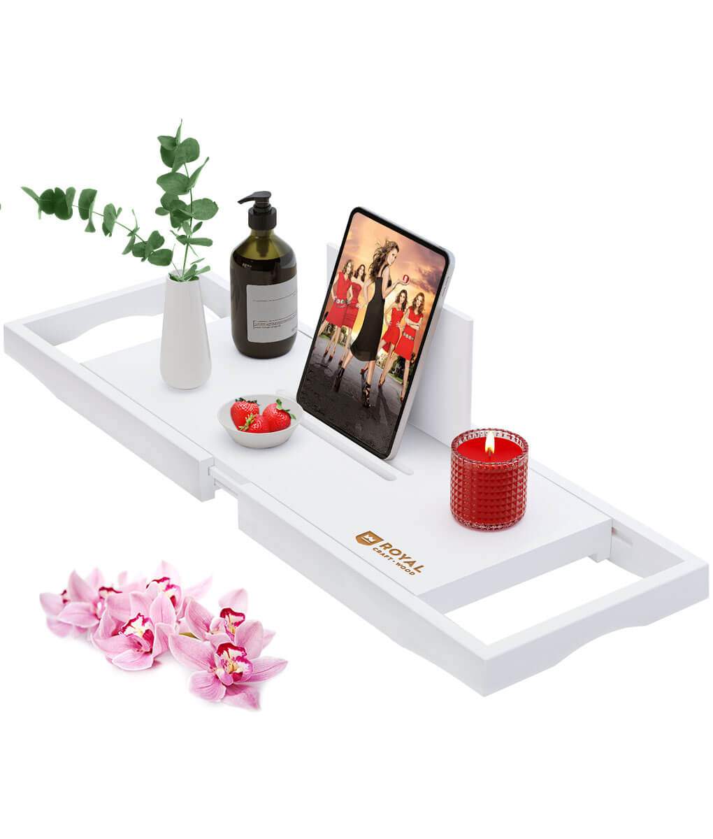 Bath Caddy Tray - Роскошный расширяемый бамбуковый органайзер-поднос для ванны